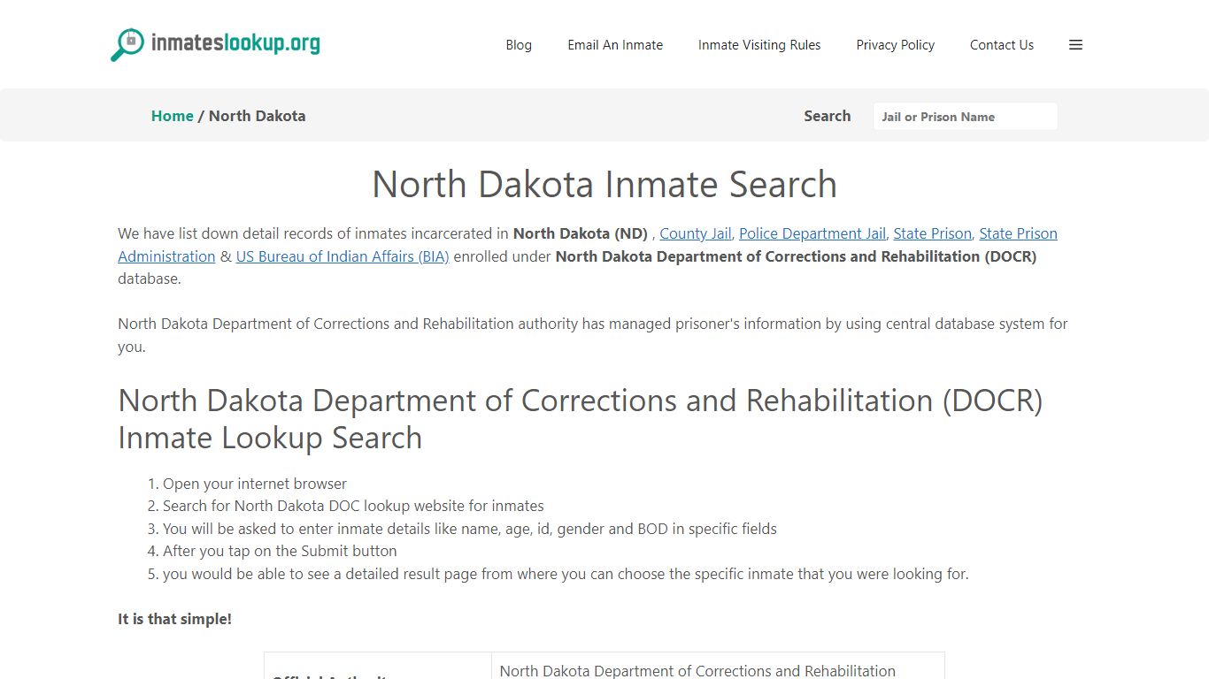 North Dakota Inmate Search - Inmates lookup